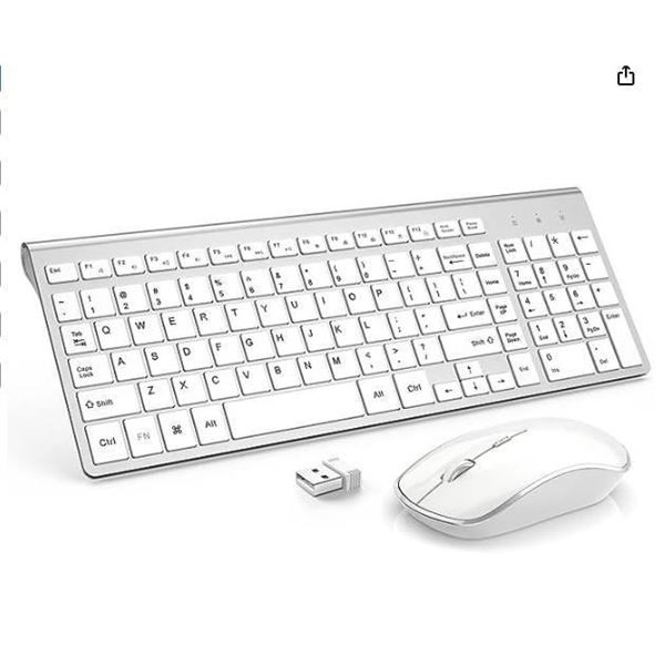 Joyaccess Wireless Keyboard and Mouse Set with White Finish