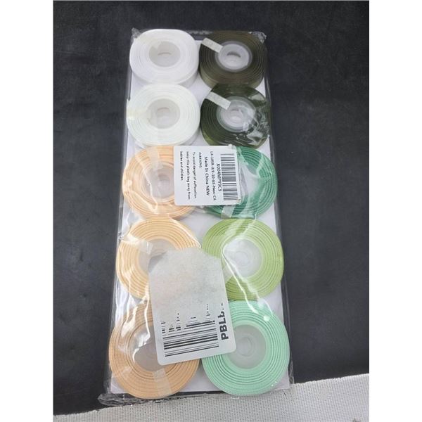 10 Rolls of 3/8-Inch Cloth Ribbon in Assorted Colors