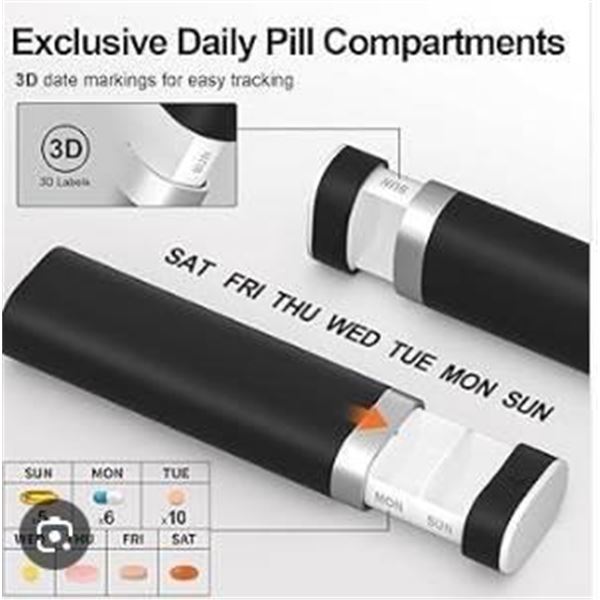 Black Weekly Pill Organizer With Pull-Out Design, Model 3V73-A-172-BK-1PK-C