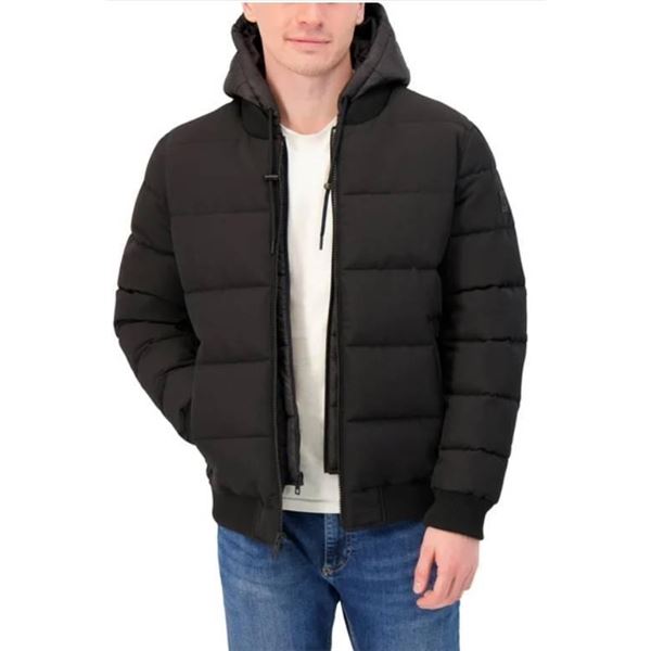 Kenneth Cole New York Black Hooded Puffer Jacket, Size Large