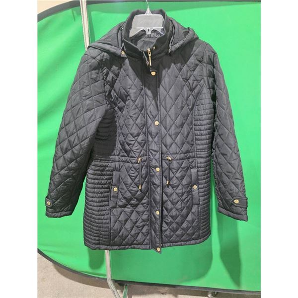 Weatherproof Womens Quilted Black Jacket with Detachable Hood, Size M