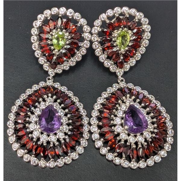 $1000, SILVER(17g), GARNET PERIDOT AND AMETHYST (6ct) EARRING, retail value $1000