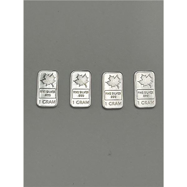 4 Canadian 1 Gram .999 Fine Silver Bars Featuring Maple Leaf Design
