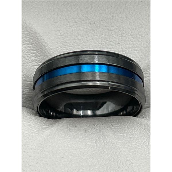 Men’s Black Tungsten Carbide Ring with Blue Inlay size 10