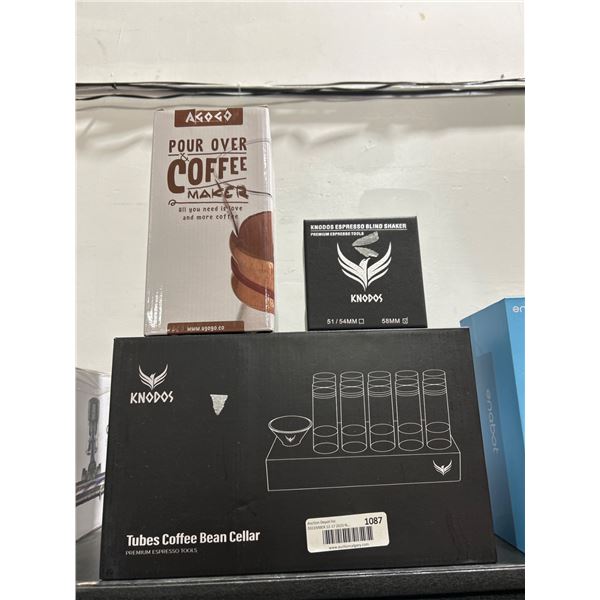 Lot Of  Agogo Pour Over Coffee Maker With Knodos Tubes Bean Cellar Set And Knodos Espresso Blind Sha