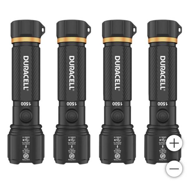 Duracell Hybrid LED Flashlights, 4-Pack with 1500 Lumens Output