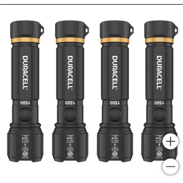 Duracell Hybrid LED Flashlights, 4-Pack with 1500 Lumens Output