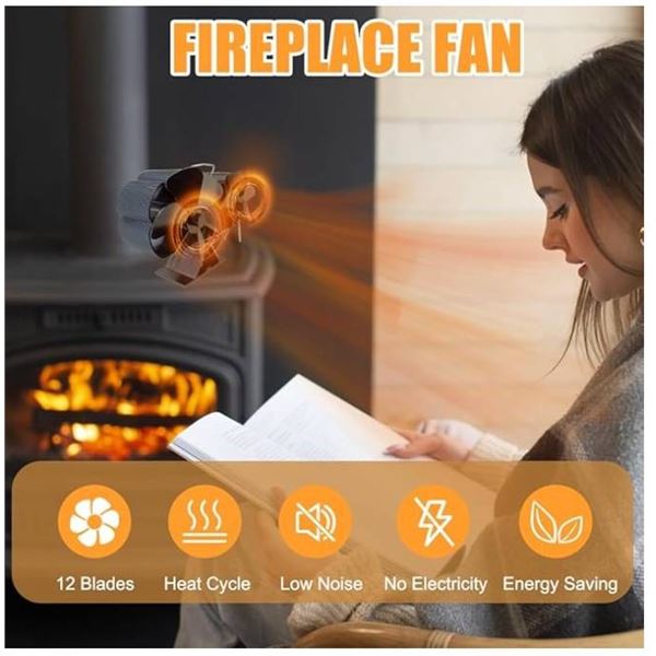 Black Wood Stove Fan With Double Motors and 12 Blades