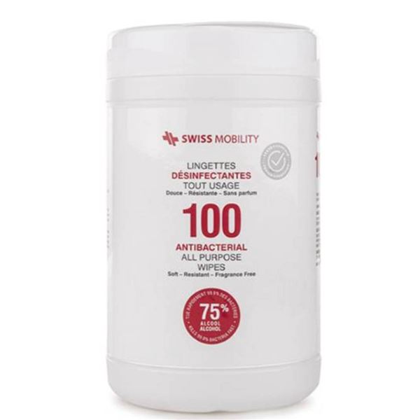 Lot of 24 – Swiss Mobility All-Purpose Disinfecting Wipes – 100/Pack
