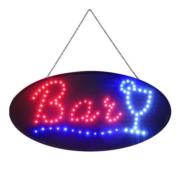 BAR LED Sign Oval Super Bright  Powerful Flashing Display Hanging Chain Included Size 48cm X 25cm X 