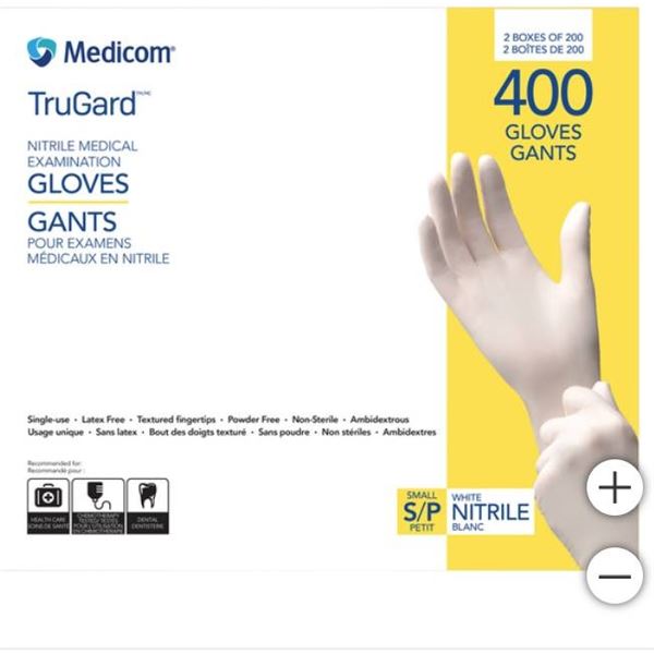 Medicom TruGard Medical Examination Gloves, Nitrile, 400 Gloves, Size S/P