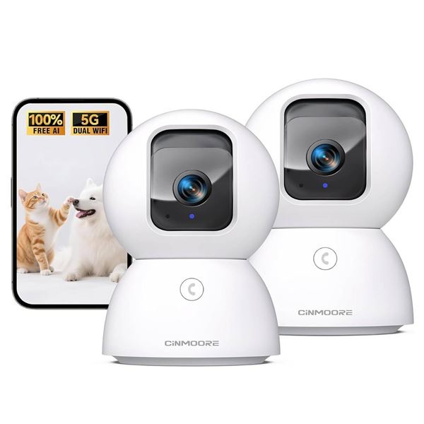 Cinmoore C2U Indoor Pan Tilt Wi-Fi Camera 2-Pack with 3K Ultra HD and 5G Compatibility
