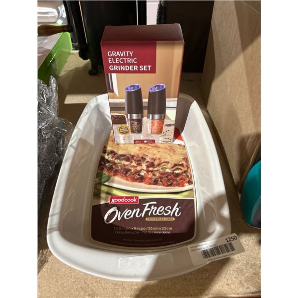Lot of GoodCook OvenFresh 13.8 x 9 in Baking Dish and Gravity Electric Grinder Set