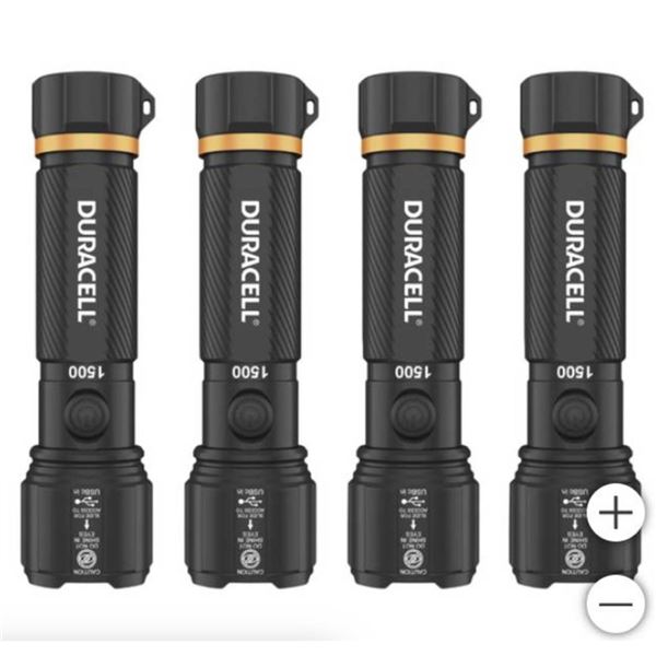 Duracell Hybrid LED Flashlights, 4-Pack with 1500 Lumens Output