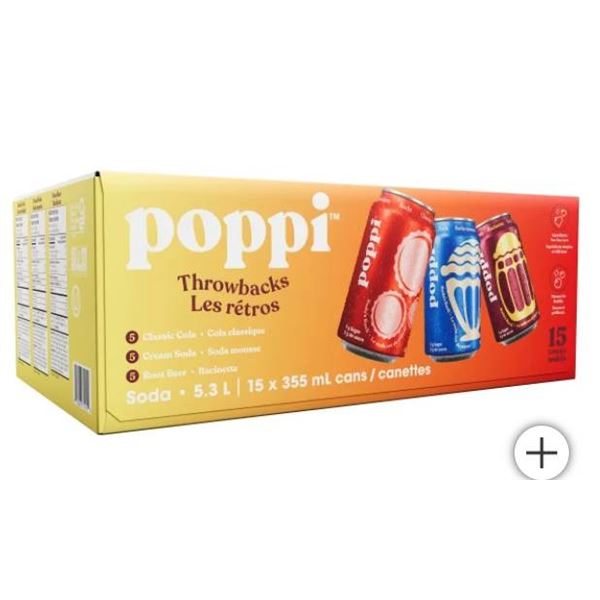 Poppi Throwbacks Soda Variety Pack, 15 x 355 mL Cans
