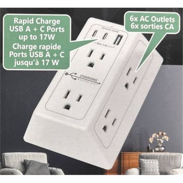 2 Wall Taps with USB Ports and 6 AC Outlets