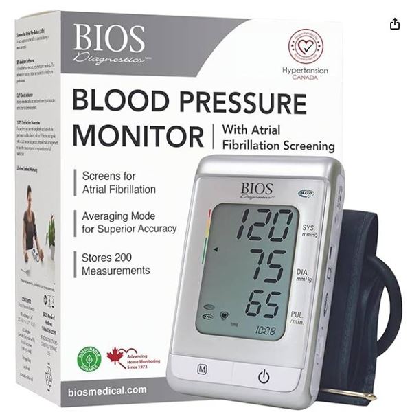 BIOS Diagnostics Blood Pressure Monitor With Atrial Fibrillation Screening