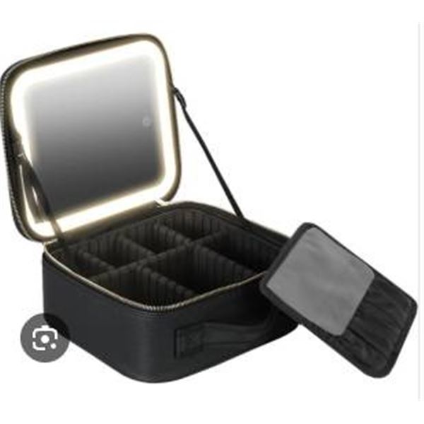 Travel Makeup Bag with Lighted Mirror, Waterproof Makeup Train Case with Adjustable Dividers Makeup 