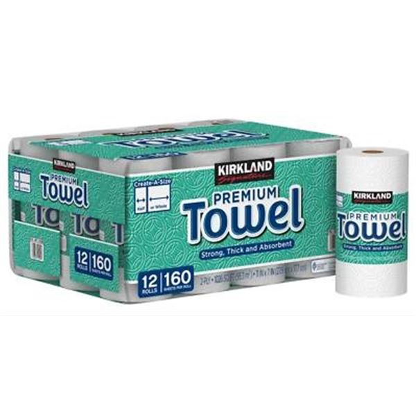 Kirkland Signature Create-A-Size Paper Towels, 12 Rolls x 160 Sheets Each