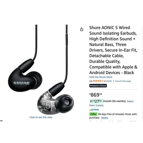 Shure AONIC 5 SE53BABK+UNI Sound Isolating Earphones with Remote and Mic