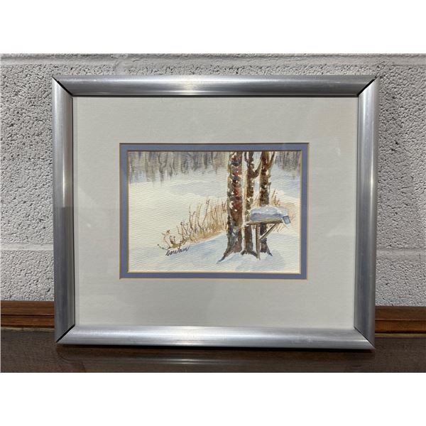 Framed Watercolor Painting Depicting Winter Trees Scene ( 1ft x 10in )