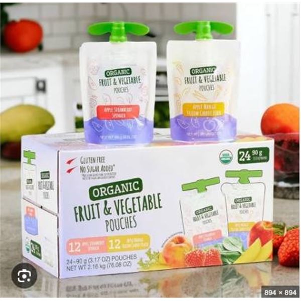 Kirkland Organic Fruit & Vegetable Pouches, 24 Count, 90 g Each