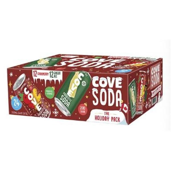 Cove Probiotic Soda Variety Pack with 24 Cans, Cranberry and Ginger Ale Flavors