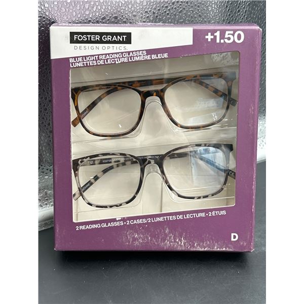 Foster Grant +1.50 Blue Light Reading Glasses Set with Two Pairs and Cases