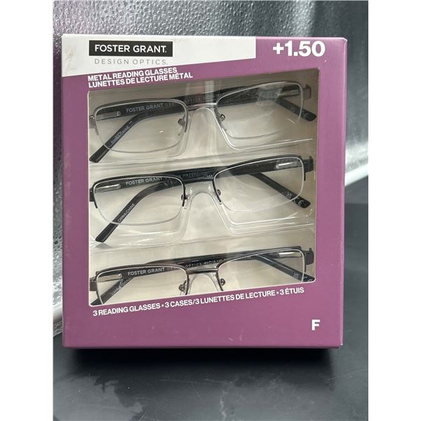 Foster Grant Design Optics +1.50 Metal Reading Glasses, Set of 3