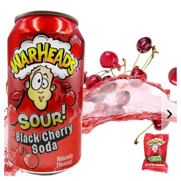 Warheads Sour! Black Cherry Soda, 12-Pack, 12 FL OZ Cans