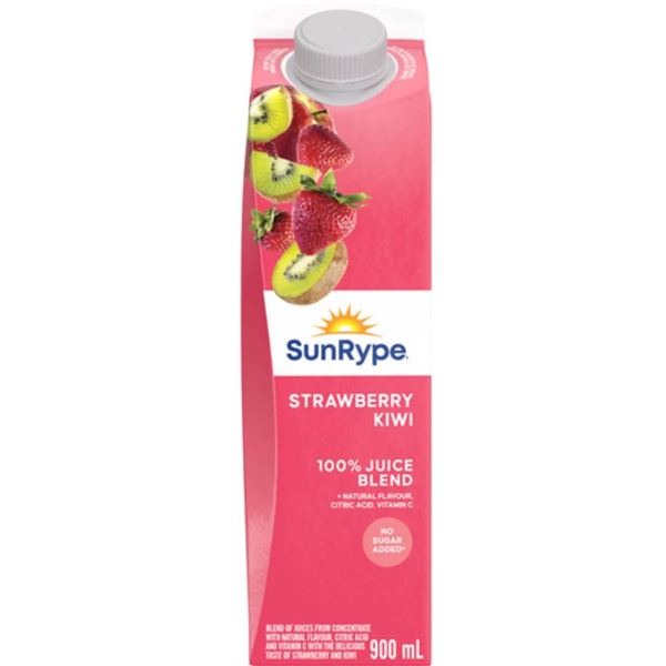 SunRype Strawberry Kiwi 100 Percent Juice Blend, 900 mL, Set of 4