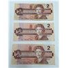 Image 1 : Three VINTAGE Canadian Two-Dollar Banknotes