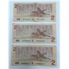 Image 2 : Three VINTAGE Canadian Two-Dollar Banknotes