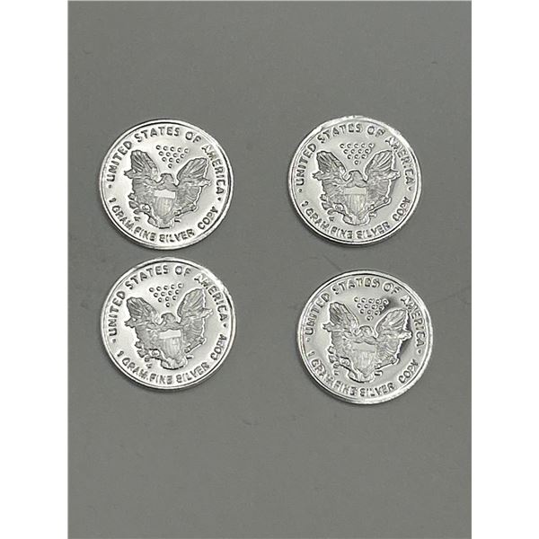 Lot of Four 1 Gram .999 Fine Silver USA Rounds