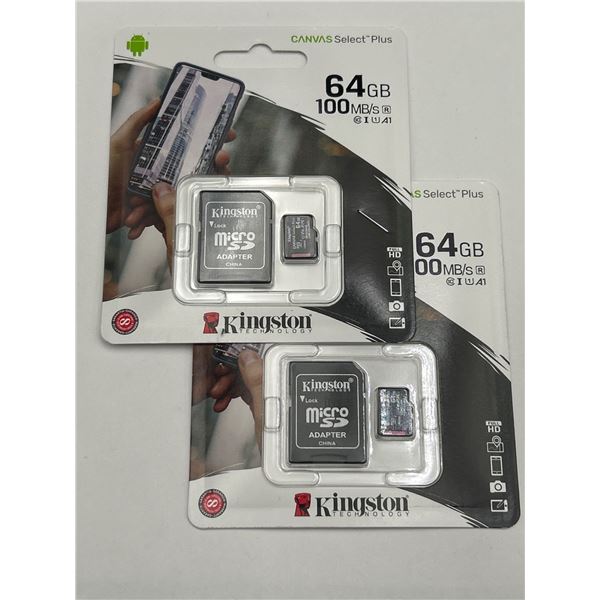 Kingston Canvas Select Plus 64GB MicroSD Cards with Adapters (2 Units)