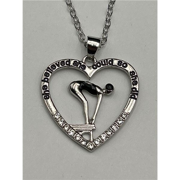 Heart-Shaped Pendant Necklace With Diver and Inscription