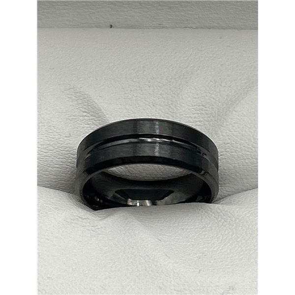 Black Tungsten Carbide Men’s Wedding Band with Dual Groove Design