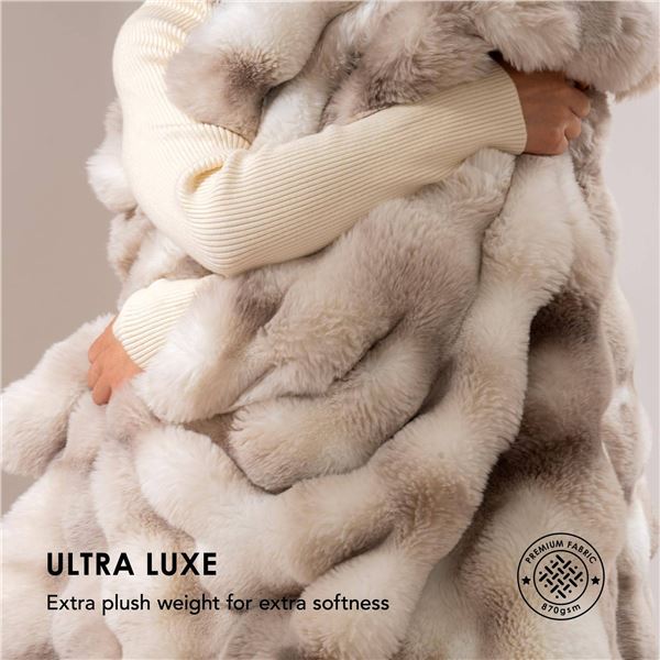 Faux Fur Style Beige Throw or Blanket with Barcode Label Visible