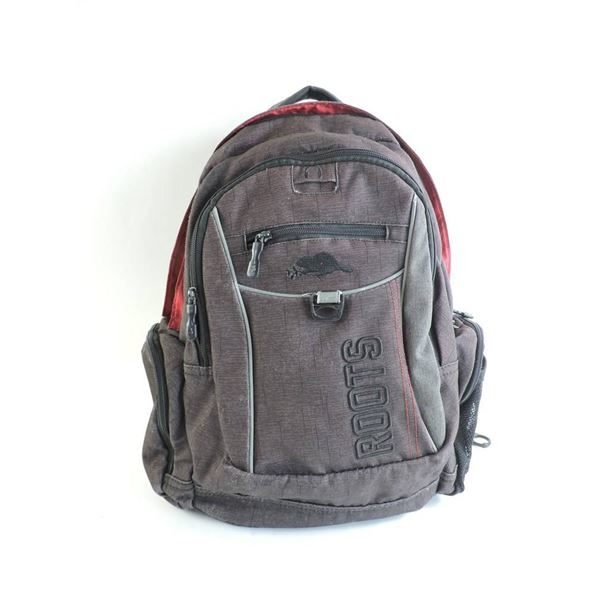 Roots Gray and Red Backpack with Multiple Compartments