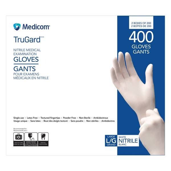 Medicom TruGard 400 Nitrile Medical Examination Gloves, Size Large