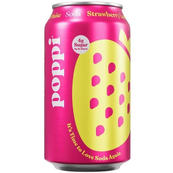 Poppi Strawberry Lemon Prebiotic Soda Cans, 12 oz, Pack of 12