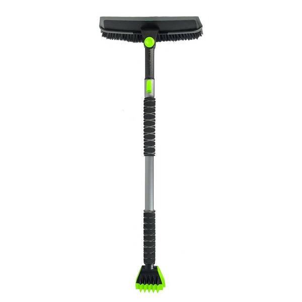 Black and Green Snow Brush and Ice Scraper with Telescoping Handle