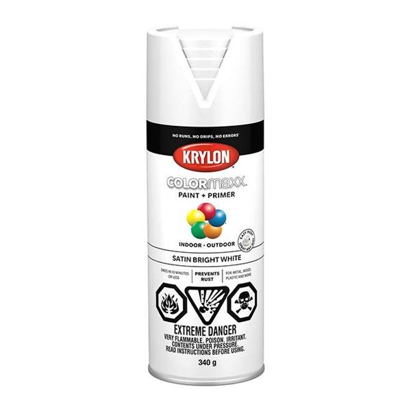 Krylon Colormaxx Paint and Primer Spray in Semi-Gloss White, 6 x 340g