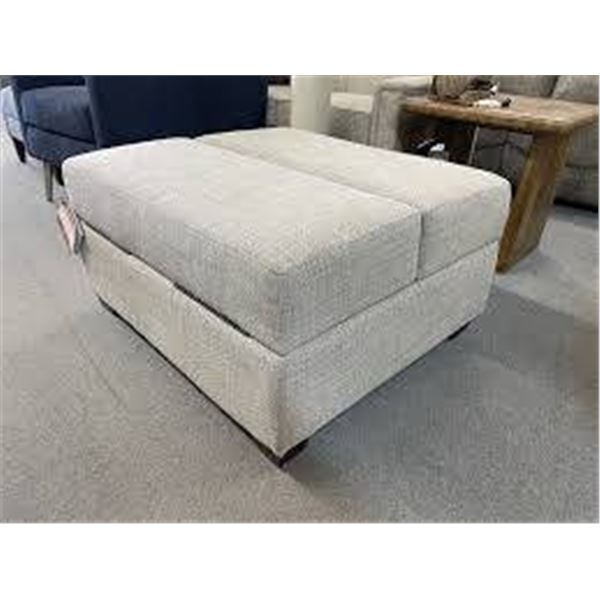 Rectangular Upholstered Ottoman with Split Top, Gray Fabric