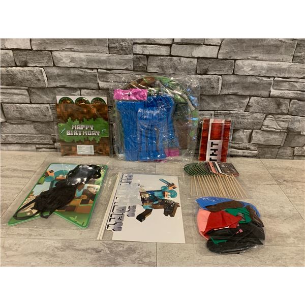 Minecraft Party Supplies Stickers Plates Baloons Forks Decorations