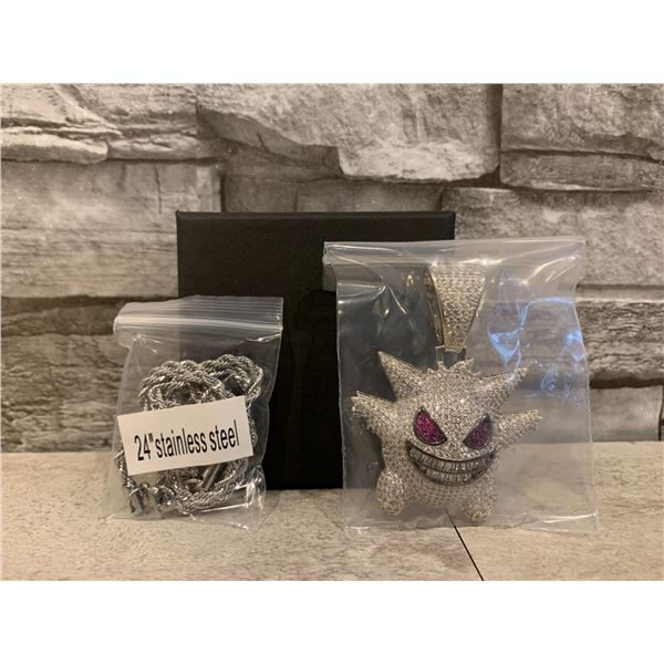 Pokemon Gengar Neclace And Pendant Iced Silver Colour