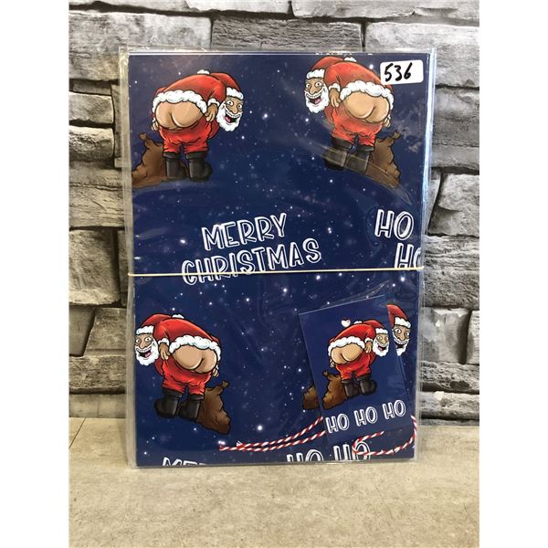 Lot of 4 Packs - Santa Mooning Christmas Wrapping Paper & Tags
