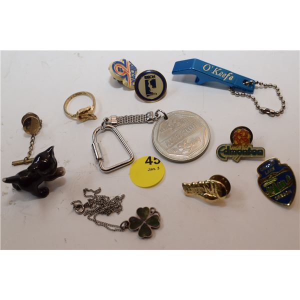 Lot of Misc Pins etc. inc. "The Bay" Keychain