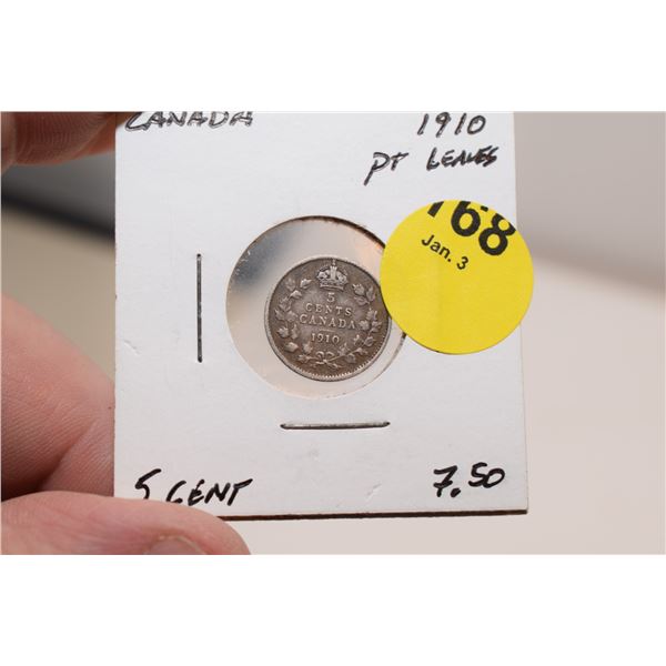 1910 Canadian Silver 5 cent Coin