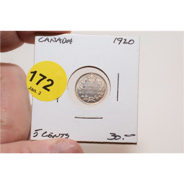 1920 Canadian Silver 5 cent Coin